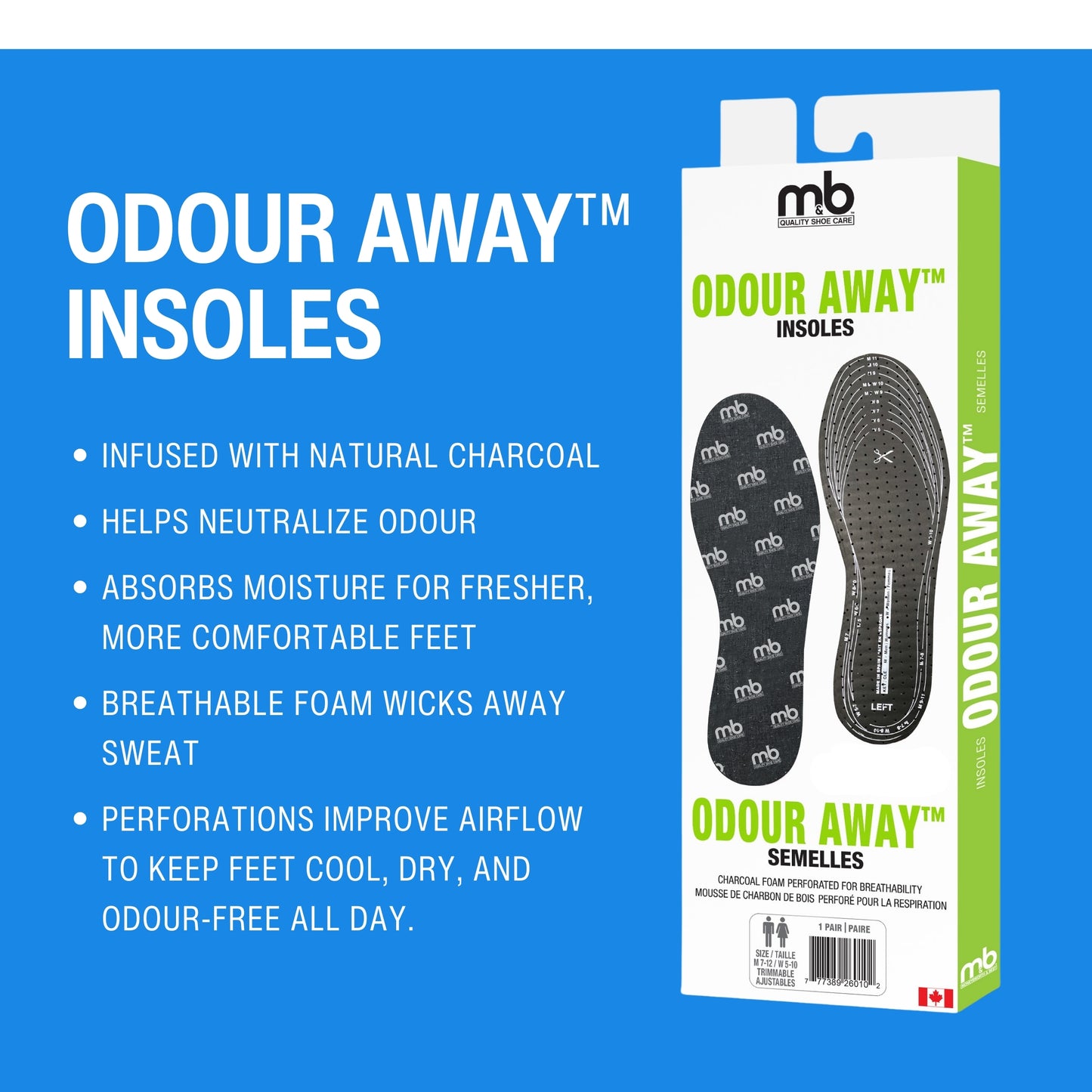 M&B Odor Away Insoles 2 Pack